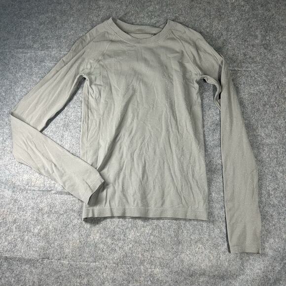Athleta Momentum Seamless Top Small Long Sleeve Sparkle Athletic Tan Running - Picture 1 of 8